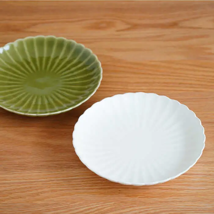【波佐見焼】花しのぎ ペア 大皿 プレート (白鼠・薄緑) 食器 皿 【団陶器】 [PB76] 波佐見焼