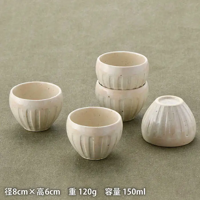 【波佐見焼】白しのぎ カップ5点セット スープカップ 湯呑み 陶器  食器 皿 【トーエー】 [QC43] 波佐見焼