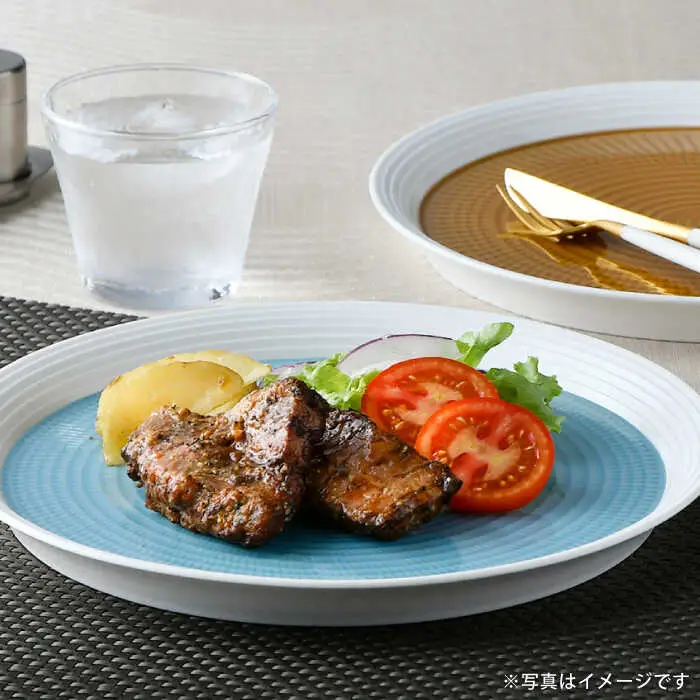 【波佐見焼】ブルースプレッド・キャラメルスプレッド 24cm 丸皿 プレート ペアセット 食器 皿 【一真窯】 [BB55]  波佐見焼