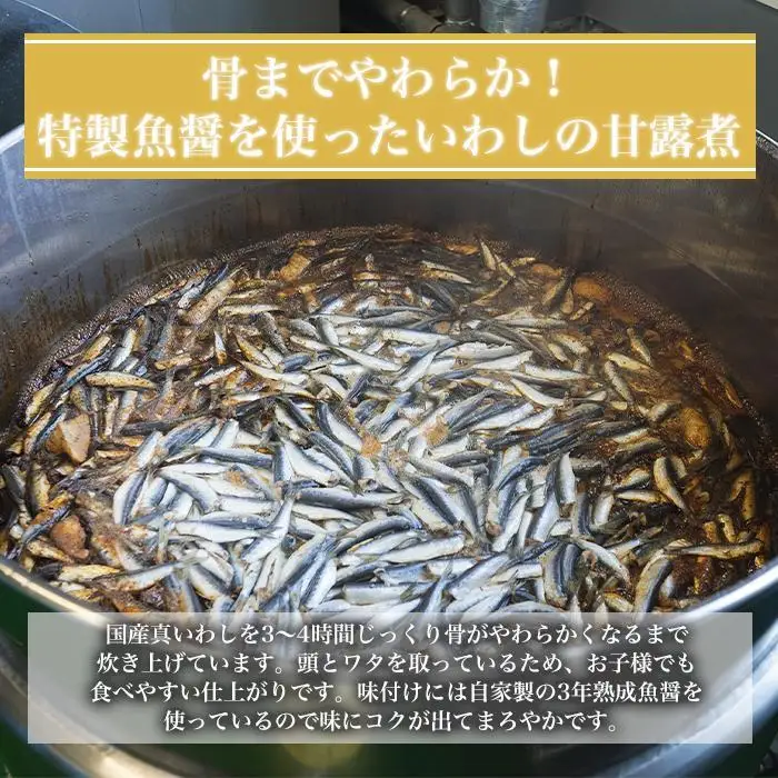 【ふるなびWEEK対象】国産真イワシ使用 骨までやわらかい　いわし甘露煮（90ｇ×10パックセット）