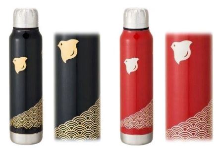 うるしアンブレラボトル　波千鳥・黒　工芸品 漆塗