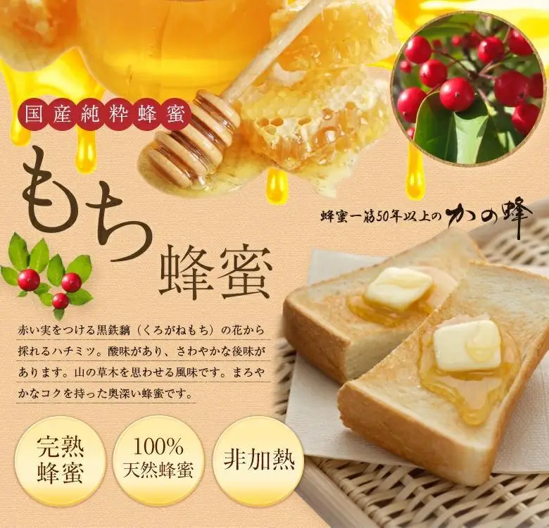 かの蜂 国産 もち 蜂蜜 300g （瓶） 純粋はちみつ ハチミツ 爽やか 非加熱 完熟 クロガネモチ 福岡県 八女市 024-072