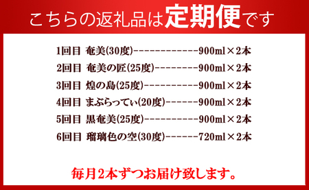 【年6回 定期便】 奄美酒類 黒糖焼酎 お試し 定期便 2本(900ml/720ml)×6回 計10.44L 焼酎 AG-109