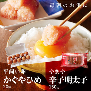 平飼い卵Ｍ～Ｌサイズ20個 ＆やまや辛子明太子150ｇセット【上毛町特別企画】_C01202