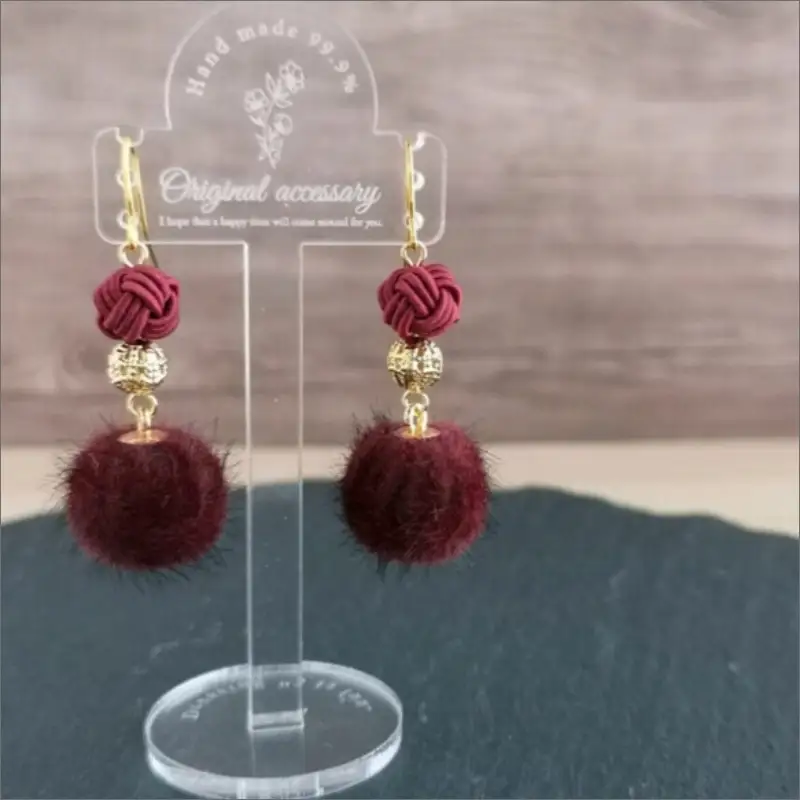 水引ピアス「ワインレッド」花時ピアス