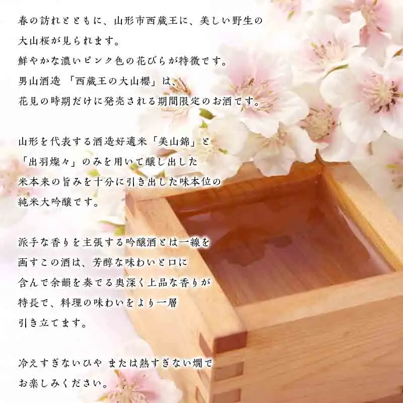 『期間限定』男山 純米大吟醸 西蔵王の大山櫻 1.8L×1本【令和9年3月中旬～発送】 FZ22-918
