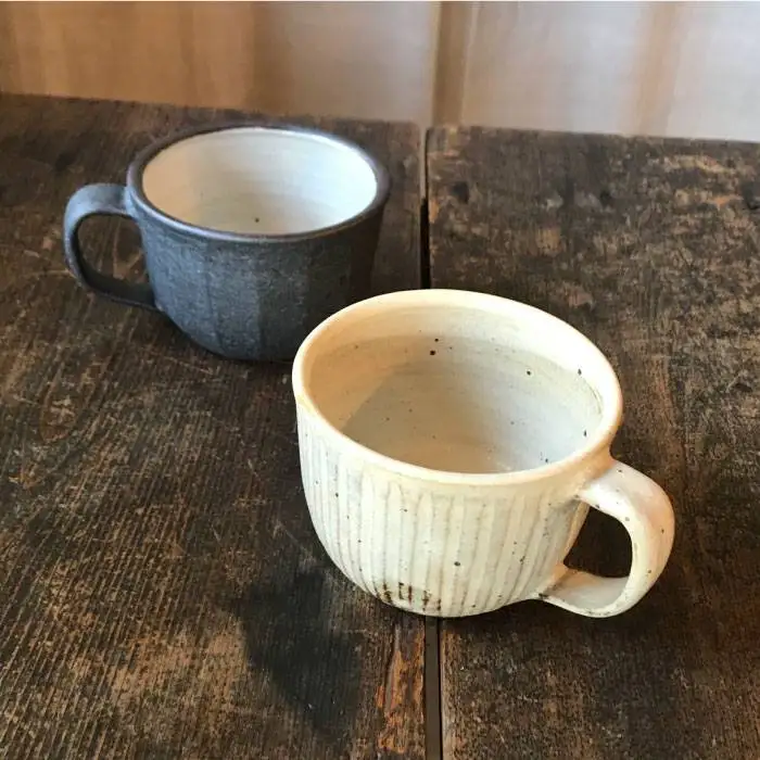 【 アイボリー & アイアン ブラック 】 スープ マグカップ ペア セット 糸島市 / うつわと手仕事の店 研  器 陶器 食器 スープマグ クラフト 手作り [ARD019]