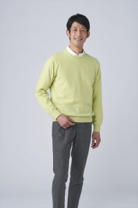 日本製 カシミヤ100% クルーネック ライトグリーン Mサイズ [2650]