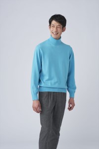 日本製 カシミヤ100% タートルネック ターコイズブルー 2Lサイズ [2660]