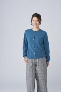 日本製 カシミヤ100% レディース クルーカーディガン ダークグリーン Mサイズ [2670]