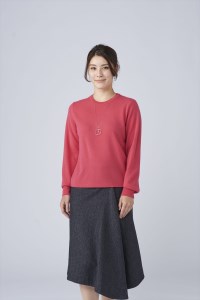 日本製 カシミヤ100% レディース クルーネック ローズピンク Lサイズ [2675]