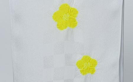 帯揚げ　白地に黄色　絞り　輪出し　リンダシ　帯上げ　着物に 織物 ファッション 和装 式 篠原縫製