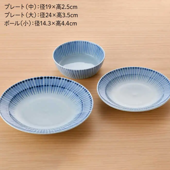 【波佐見焼】十草 プレート （19cm・24cm）・ボウル 小 3点セット（青色） 食器 皿 【大新窯】 [DC97]  波佐見焼