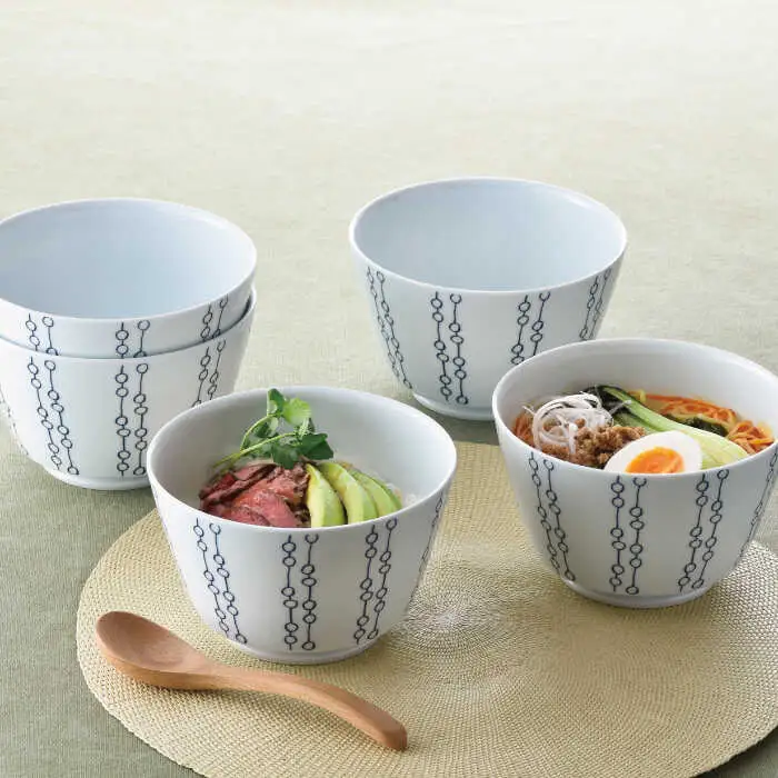 【波佐見焼】シュエット ミドル丼 どんぶり メガネ 5個セット 食器 皿 【福田陶器店】 [PA234]  波佐見焼
