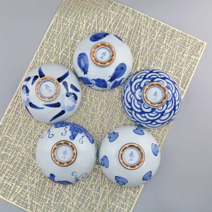 【波佐見焼】古伊万里 青磁絵（手描） 茶漬 5客揃 A 茶碗  食器 皿 【不二商店】 [UC13] 波佐見焼