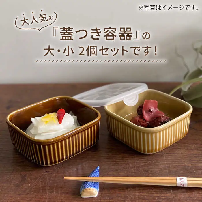 【波佐見焼】便利な蓋つき容器 大・小（キャメル）2個セット 保存容器 食器 皿 【和山】 [WB127]  波佐見焼