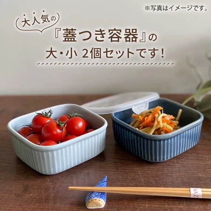 【波佐見焼】便利な蓋つき容器 大・小（薄瑠璃）2個セット 保存容器 食器 皿 【和山】 [WB129]  波佐見焼