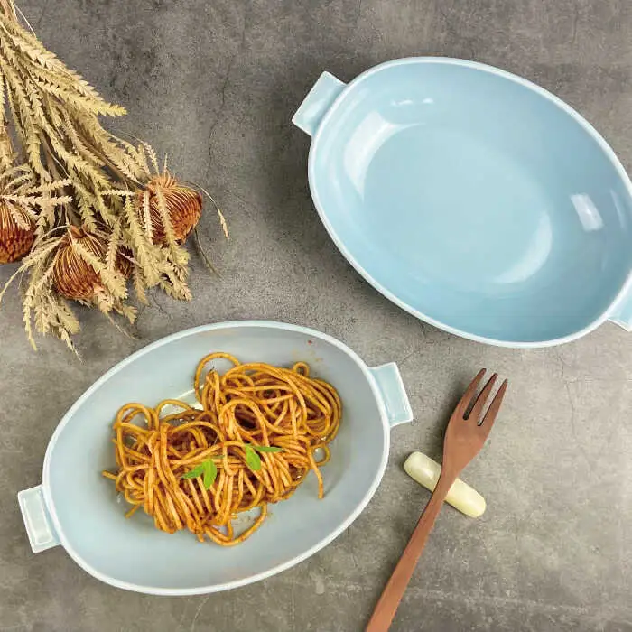 【波佐見焼】グラタン皿 大 ブルーグレー 2枚セット カレー皿 パスタ皿 食器 皿 【和山】 [WB132]  波佐見焼
