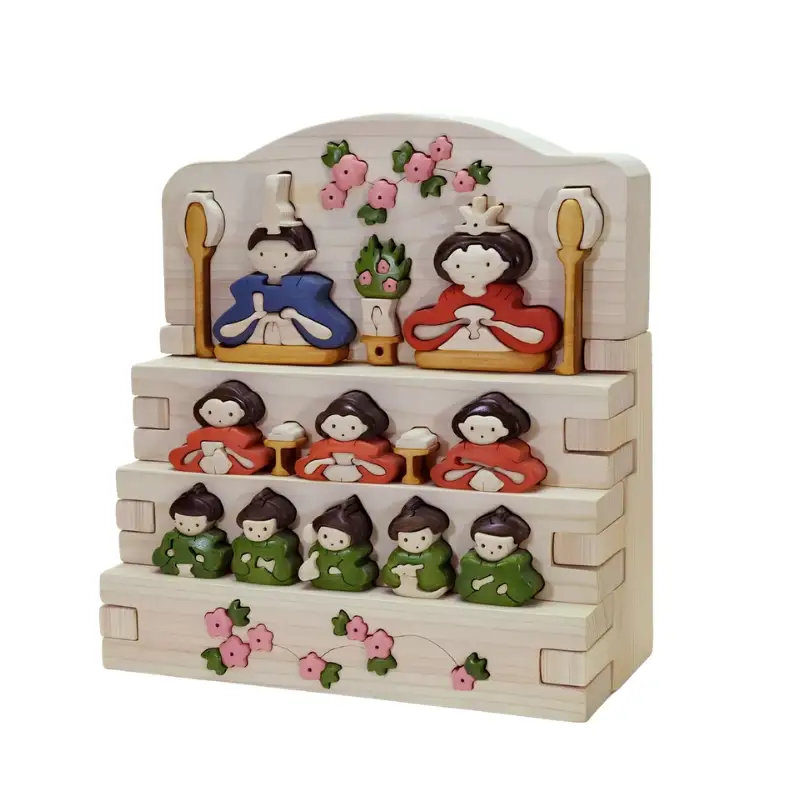 木工パズル　おひなさま三段飾り（五人囃子） 積み木 積木 つみき 木のおもちゃ 動物つみき バランス ごっこ遊び おもちゃ 木製玩具 知育玩具 男の子 女の子 子供 子ども 国産 安心 安全 出産祝い お祝い 贈り物 日本製 無塗装 ナチュラル 職人 手作り ギフト プレゼント 送料無料