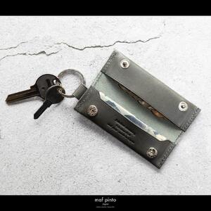 maf pinto (マフ ピント) キーリング キーホルダー 小銭入れ付き ミニ財布 グレー レザー 本革 日本製