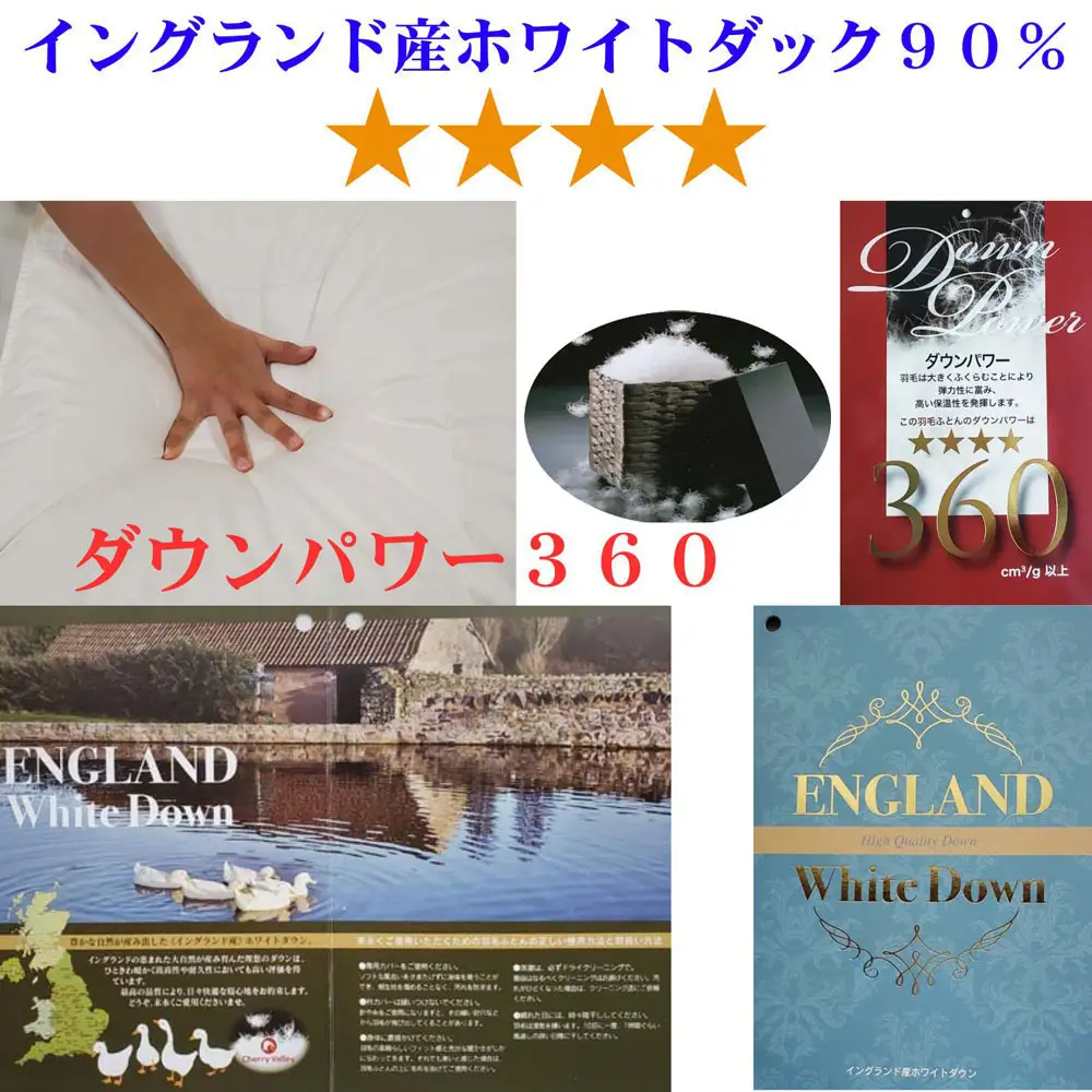 羽毛肌布団 キング イングランド産ホワイトダウン90％ ダウンパワー360 羽毛肌掛け布団 CK329