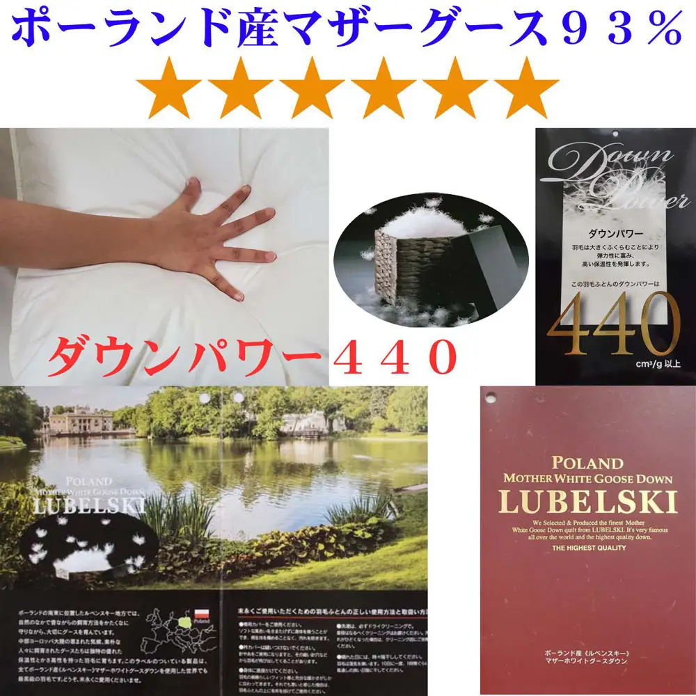 羽毛肌布団 キング ポーランド産マザーグース93％ ダウンパワー440 羽毛肌掛け布団 CK337