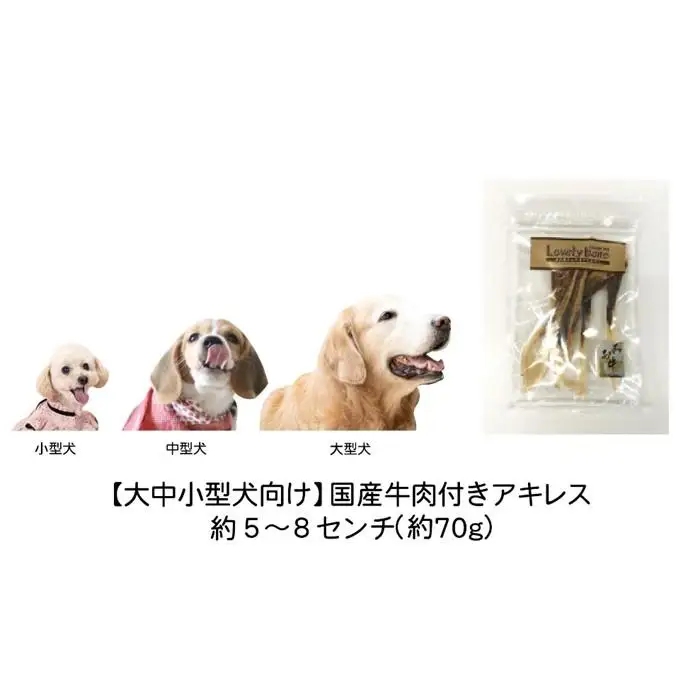 精肉店がこだわった【大中小型犬向けおやつ】国産牛肉付きアキレス 70g　無添加 手作り