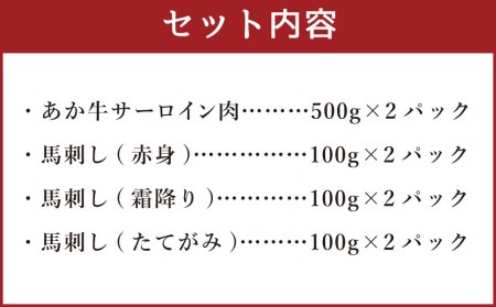 あか牛 すきやき・しゃぶしゃぶ用サーロイン肉1kg・馬刺し 600g 食べ比べセット