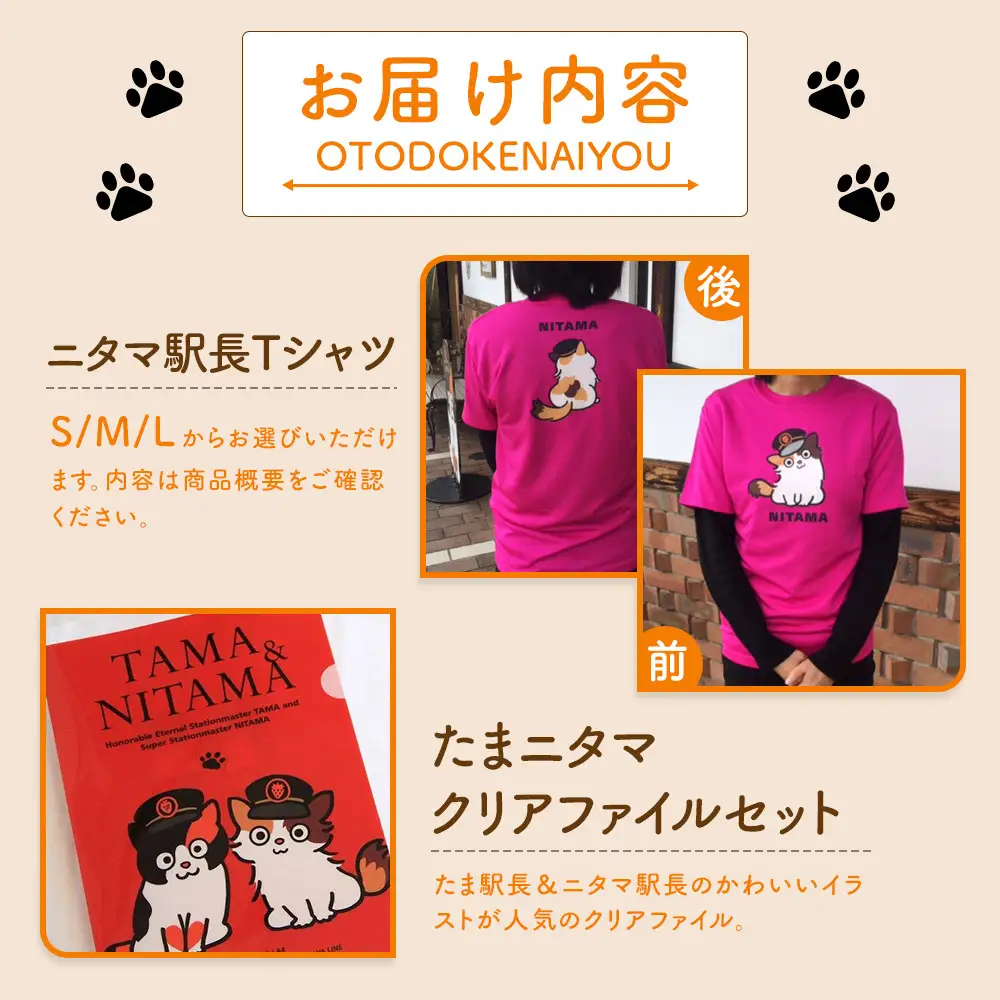 ニタマ駅長Tシャツ＜L＞・たまニタマクリアファイルセット