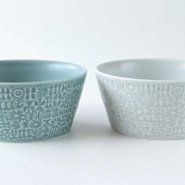 【波佐見焼】PATTERNED BOWL ペア 2点セット squall gray ＋ morning mist 食器 皿 【BIRDS’ WORDS】 [CF022]  波佐見焼