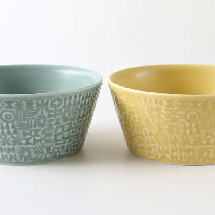【波佐見焼】PATTERNED BOWL ペア 2点セット squall gray ＋ yellow 食器 皿 【BIRDS’ WORDS】 [CF023] 波佐見焼 食器
