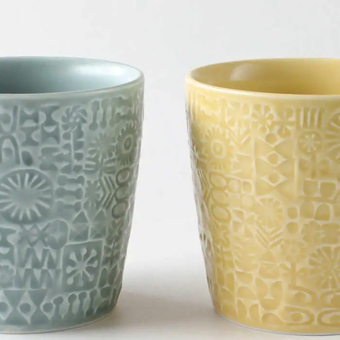 【波佐見焼】PATTERNED CUP ペア 2色セット squall gray ＋yellow 食器 皿 【BIRDS’ WORDS】 [CF028] 波佐見焼 食器