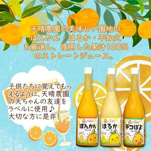 愛媛県明浜産 天晴兄妹みかんジュース（ぽんかん・はるか・デコぽよ） 3種類セット AAN0012