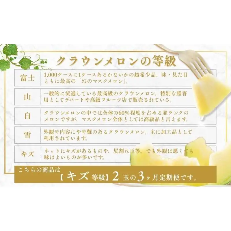 【3か月定期便】クラウンメロン 訳あり2玉