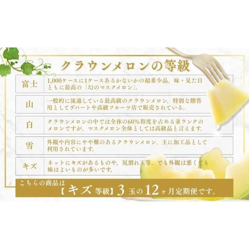 【12か月定期便】クラウンメロン 訳あり3玉