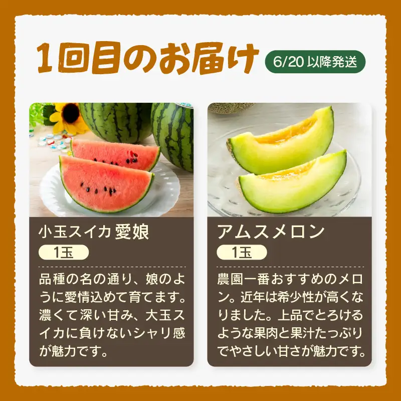 【先行予約】≪定期便/全3回≫フルーツ王国あわらのこだわり5品 農家直送 厳選品／ 期間限定 果物 フルーツ 青肉メロン 赤肉メロン 西瓜 とうもろこし 産地直送 ※2027年6月中旬より順次発送 [aw039-c002]