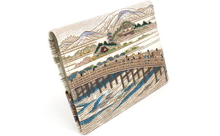 【文庫屋大関】パーソナルホルダー　浮世絵　三条大橋【皮革工芸品】 ファッション 小物 シンプル パスポートケース 病院セット 型押し 大関卯三郎 牛革 