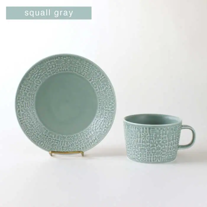 【波佐見焼】PATTERNED PLATE・MUG ペア 4点セット squall gray＋yellow 食器 皿 【BIRDS’ WORDS】 [CF004] 波佐見焼