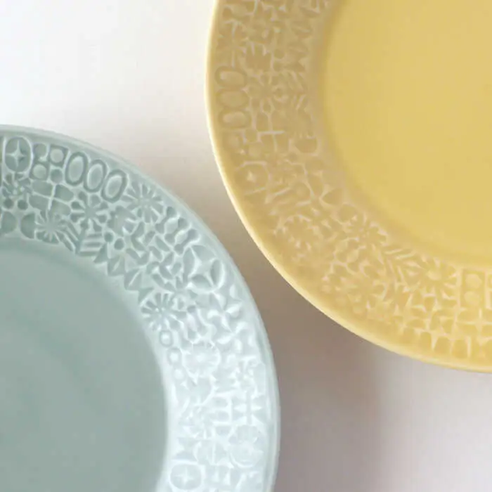 【波佐見焼】PATTERNED PLATE ペア 2色セット squall gray＋yellow 食器 皿 【BIRDS' WORDS】 [CF012]  波佐見焼