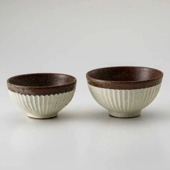 美濃焼】鎬 ごはん茶碗S・Lセット 塗分【藤山窯】【TOKI MINOYAKI返