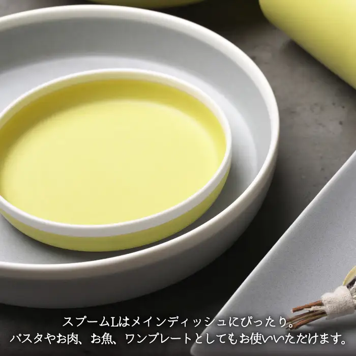 【美濃焼】Weekend citron-ウィークエンドシトロン- ノール スプームL 深皿 プレート 2枚セット（シトロン×パールグレー）（レンジ対応/食洗器対応）【Felice-フェリーチェ-藤田陶器】食器 パスタ皿 カレー皿 ワンプレート おしゃれ [MBX023]