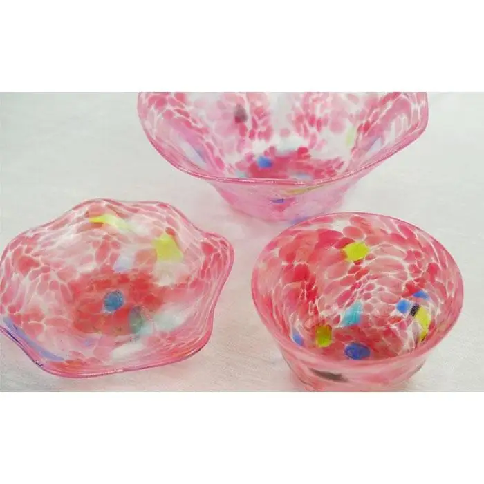 鉢 【琉球ガラス 匠工房】波の花 鉢 3点セット（ピンク）