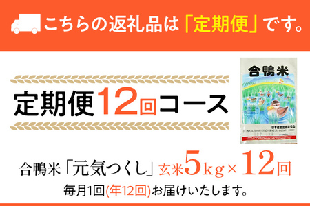 令和8年産 予約 合鴨米「元気つくし」（玄米・5ｋｇ）定期便12回コース　BI11　