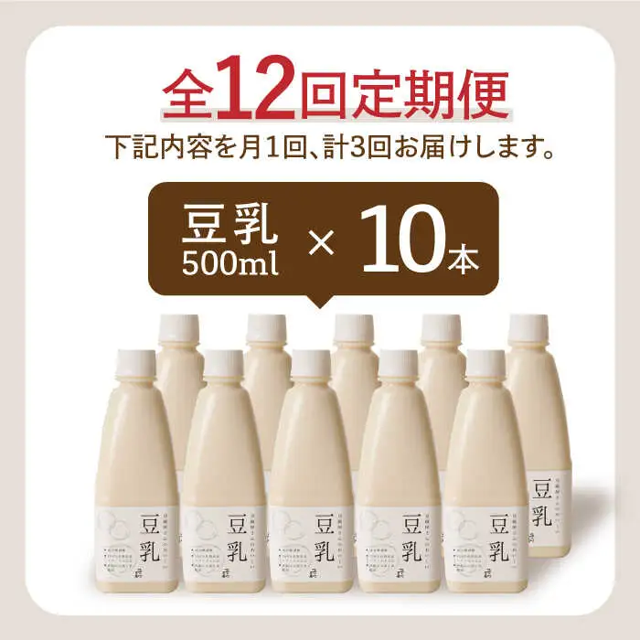 【12回定期便】お豆腐屋さんのおいしい豆乳 500ml×10本 成分無調整 [FBY015]