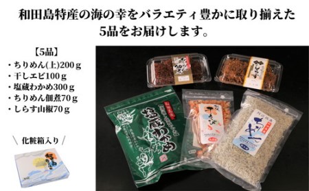 ちりめん 海の幸 セット 5種 干しエビ 塩蔵 わかめ 佃煮 しらす 山椒 冷蔵 
