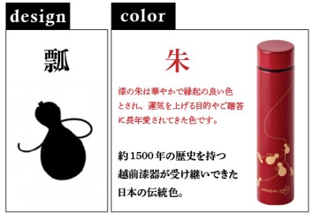 URUSHI POKETLE 瓢デザイン 180ml　朱色　水筒 漆塗り