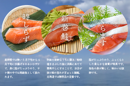3種の鮭切身食べ比べセット計18切(時しらず・新巻鮭・さくらます)[02-1098]
