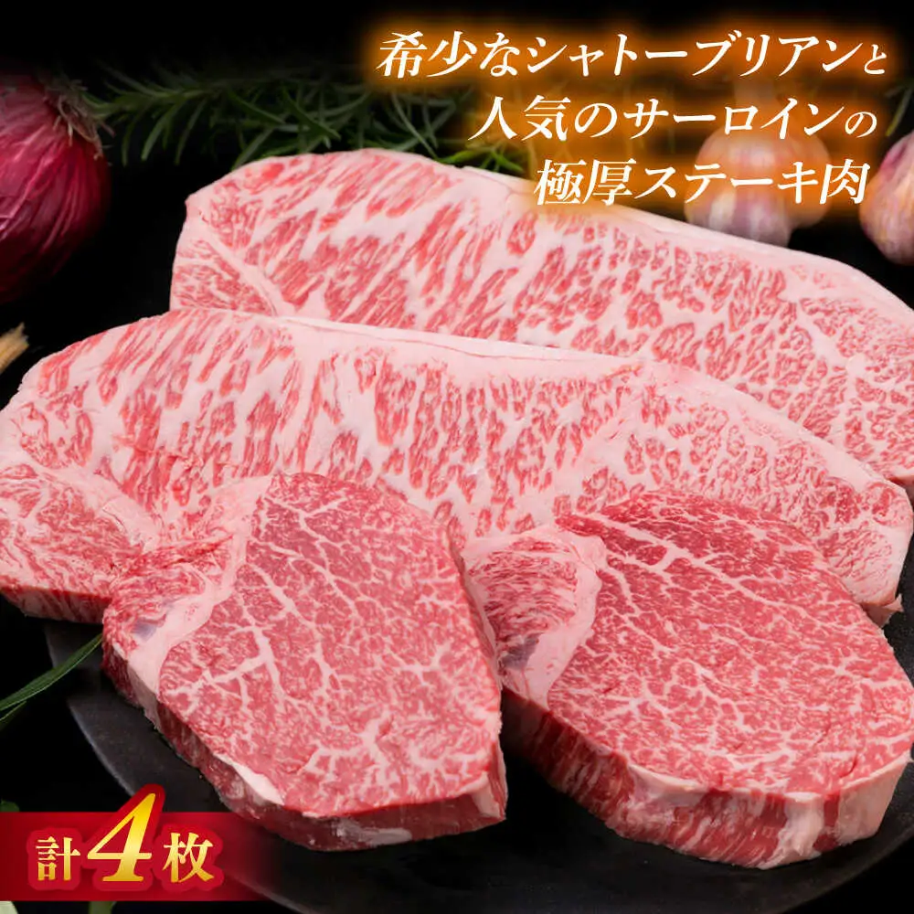 【極厚ステーキ】シャトーブリアン 約180g×2枚 サーロインステーキ 約250g×2枚 合計4枚 博多和牛 A4ランク 和牛 ヒレ 糸島市/糸島ミートデリ工房[ACA176]
