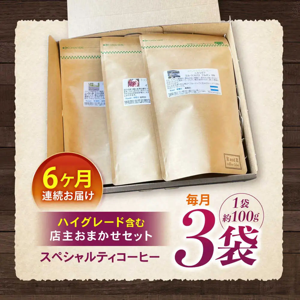 【6回定期便】挽き方が選べます！自家焙煎ハイグレードコーヒーを含むおまかせセット(中挽き) / ハイグレードコーヒー ブレンド コーヒー 豆 中挽き / 諫早市 / R and R coffee labo [AHCJ031]