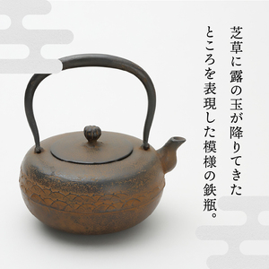  南部鉄器 鉄瓶 平丸形露芝 1.0L 【伝統工芸士 菊池 真吾 作】 伝統工芸品 [Y0098]